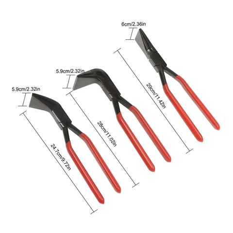 3 Piece Sheet Metal Bending Pliers Set With Straight, 45 Degree, And 90 Degree Jaws For Auto Repair, Roofing, HVAC Duct Fabrication