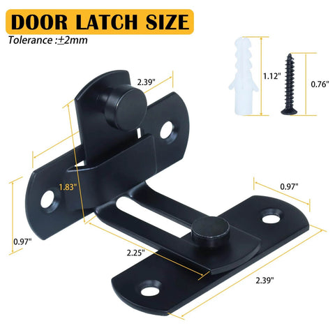 Two Pack 90 Degree Rotating Barn Door Locks for Privacy and Security, Solid Stainless Steel Latch and Hook Set dimensions view