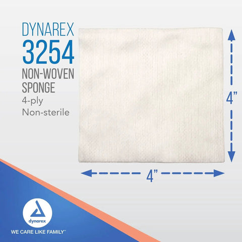 Nonwoven Gauze Sponge 4x4 inches by Dynarex, 4-ply, non-sterile, focus keyword: Nonwoven Gauze Sponges Non Sterile 4x4 Inches