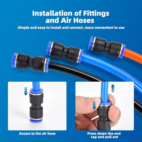 CGELE 60-piece quick-connect air hose fittings kit with blue and black connectors for 5/32–1/2 in tubes, push-to-connect