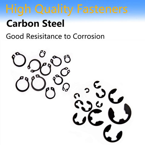 External Retaining Ring And E Clip Set Kit With 2.0 To 12 Millimeter Rings And M5 To M16 E Clips, 420 Piece Carbon Steel