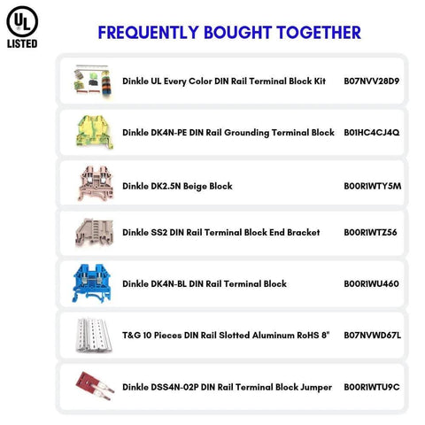 Frequently bought DIN rail terminal blocks and accessories listing.