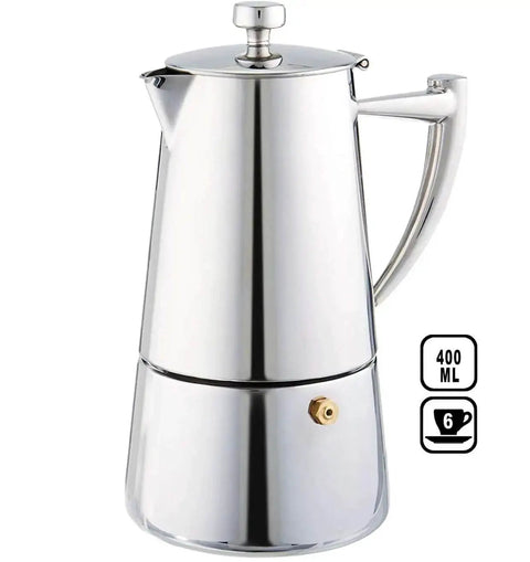 Stainless Steel Stovetop Espresso Maker For 6 Cups Easy To Clean Moka Pot With Heat Resistant Non Reactive Design Barista Grade Brew
