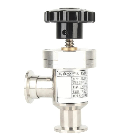 Kf25 stainless steel vacuum isolation valve, right-angle, manual with black handwheel, 304SS