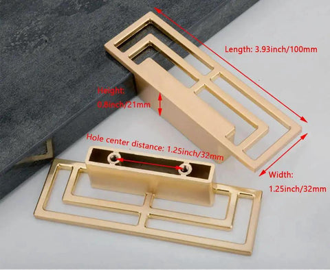 4 Pieces 3.93 Inch Gold Zinc Alloy Cabinet Handles With Hollow Geometric Design