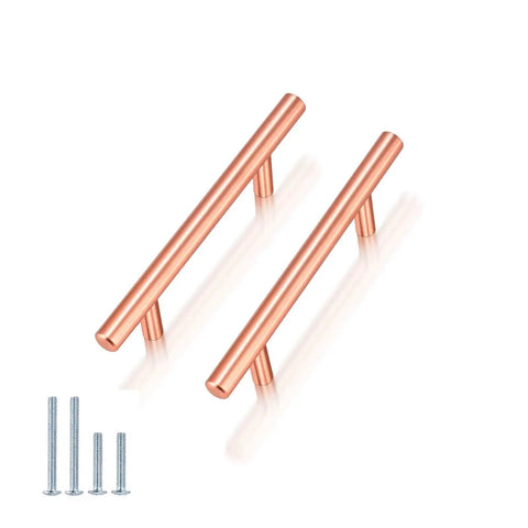 3 Inch Cabinet Handles Solid Stainless Steel Drawer Pulls Brushed Rose Gold Finish 5 Pack Euro T Bar Style with screws