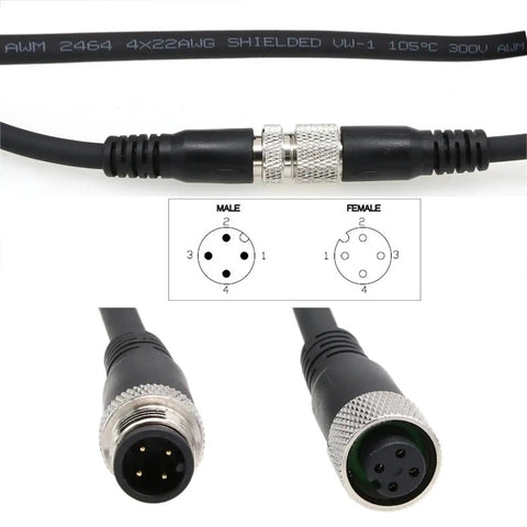 M12 A Coded 4 Pin Sensor Actuator Extension Cable With Male And Female Waterproof Aviation Connector Heavy Duty 3m