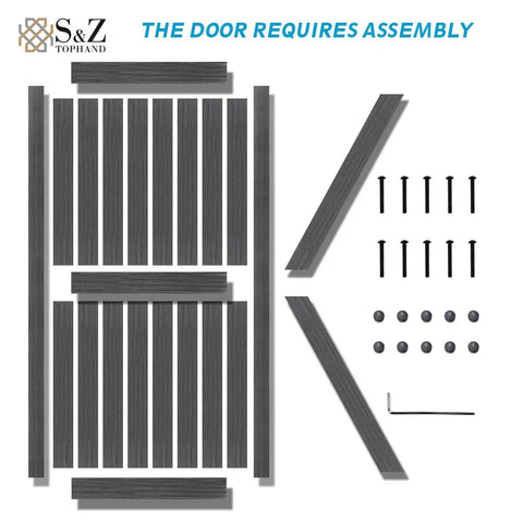 Deep Gray MDF Barn Door With British Brace Knotty Style, 48 By 84 Inches, assembly with 8 foot sliding door hardware kit