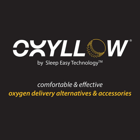 Oxyllow logo on dark background, white branding with orange tagline by Sleep Easy Technology