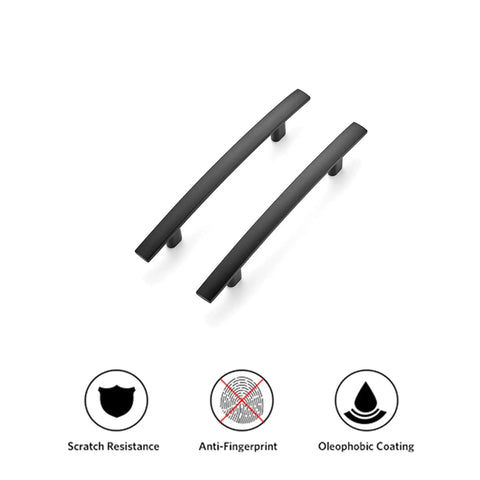 Six Inch Curved Cabinet Pulls Matte Black 30 Pack Arch Style Kitchen Drawer Handles With Three And Three Quarter Inch Hole Center shown.