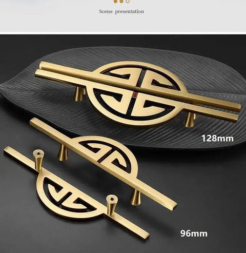 Top Notch Vintage Brass Cabinet Pulls Set Semi Circular Gold Dresser Handles, 128mm and 96mm sizes on display.