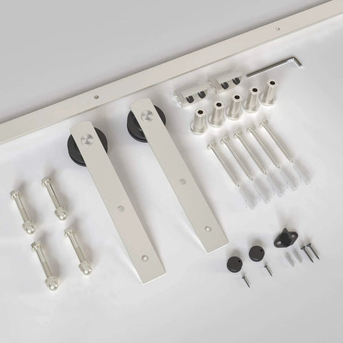6 Ft Brushed Nickel Sliding Barn Door Hardware Kit With Straight Pulley Built To Last Steel Ball Bearing Rollers components layout