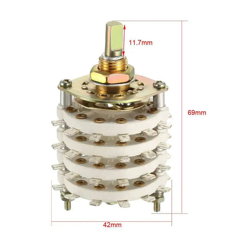 4 Pole 11 Position Rotary Switch Selector with 4 Deck Band, Plastic Knob, 48 Pins, 9.7mm Mount Hole, 6mm Shaft, 11.7mm Length