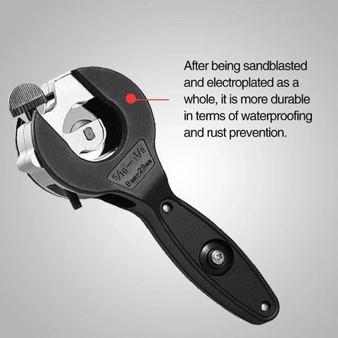 Compact One Handed Ratchet Pipe Cutter For Narrow Spaces Cuts Copper PVC PPR And Plastic Pipes From Five Sixteenths To One And One Eighth Inches Includes ComfortGrip Gloves And Pro Deburring Blade 2 In 1 Go To Tool For Plumbers And DIYers, front view