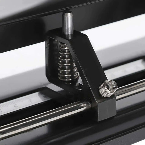 Close-up of Heavy Duty 4 Hole Paper Punch With Built In Ruler For Up To 30 Sheets Adjustable Manual Hole Puncher showcasing adjustment mechanism.