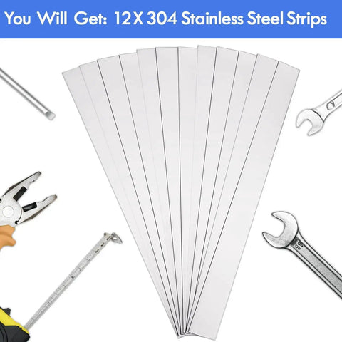 12-piece 304 Stainless Steel Shim Stock Set 12 Inch Length, 1 Inch Width, 0.024 Inch Thick Metal Strips for DIY projects