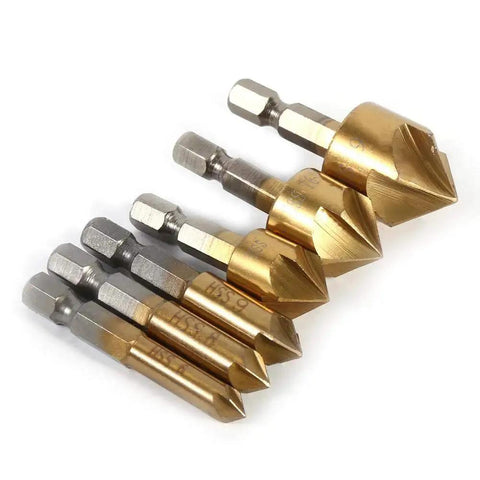 Pro Grade HSS Countersink Drill Bit Set 6mm To 19mm With One Quarter Inch Hex Shank 90 Degree Chamfer Cutter For Woodworking