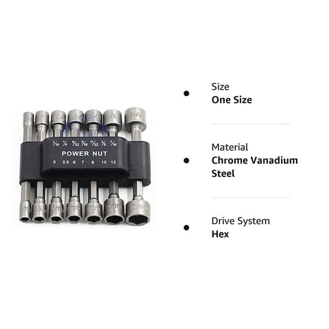 14 Piece Power Nuts Driver Drill Bit Tools Set Panovos With Metric Socket Wrench And Hex Key Bits for drills shown in a holder