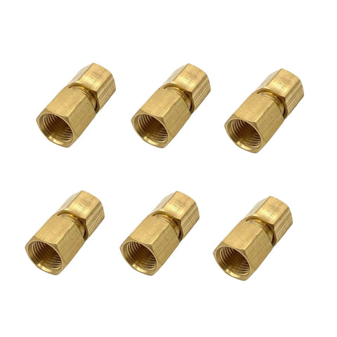 Six brass compression fittings, 1/8 in FNPT female to 3/16 in OD, for oil, gas, and non-potable water.