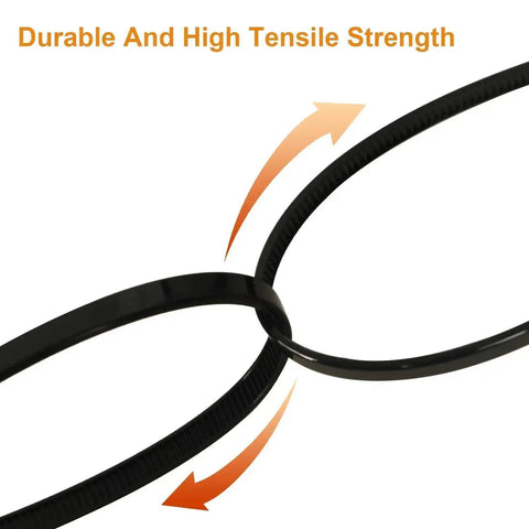 Close-up of nylon PA66 self-lock 8-inch zip ties showcasing releasable and reusable functionality for garden and home use.