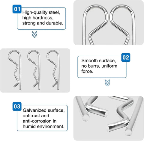 Heavy Duty Hair Pin Clips Set Of 10 5/32 X 2-15/16 Inch Spring Steel Zinc Plated R Clips Cotter Pins Hitch Pins M4x75mm details