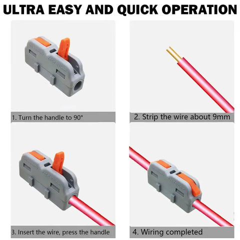 Step-by-step use of Lever Nut Wire Connector Kit 25 Pcs SPL-1M Quick Terminal Block Spring Connectors with wire