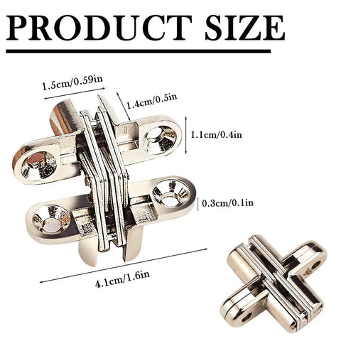 Hidden Zinc Alloy 180 Degree Concealed Cross Hinges For Furniture Cabinets Small Size Durable Invisible Door Hinge Kit
