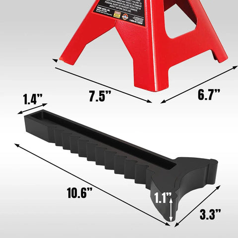 Measurements of 3 Ton Jack Stands 2 Pack with Adjustable Lock Welded Steel Vehicle Support, showing dimensions of base and lock bar