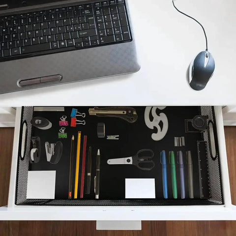 All Purpose No Fuss A4 Sized Metal Mesh Desk Drawer Organizer Tray Set For Office And Home Versatile Storage Box in use