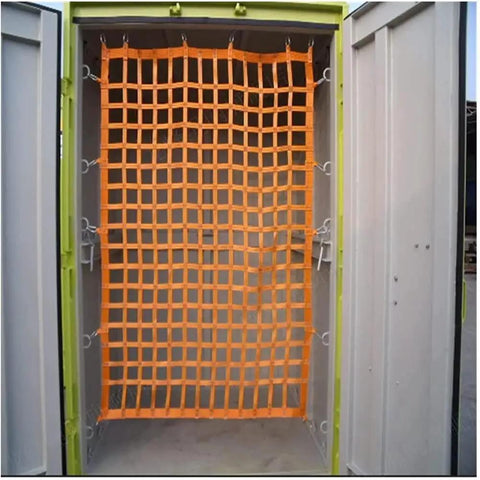 Flat Nylon Sling Hoisting Net For Heavy Load Rigging With 10cm Mesh installed in a container