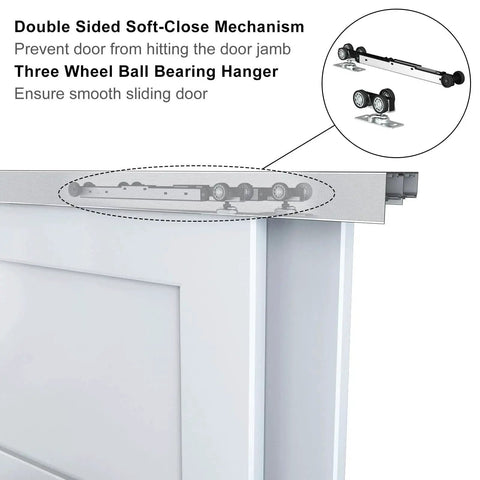 Heavy Duty Bypass Door Hardware With Soft Close For Two Sliding Closet Doors, 60 Inch Track, close-up of ball bearing hanger