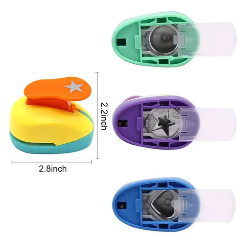 4 Pack Paper Punches Set 1 Inch Shapes Round Star Heart Flower for Scrapbooking DIY Crafts, colorful ABS shell, size 2.8x2.2 inches