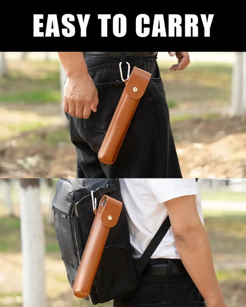 Upgrade Bushcraft Hand Auger 10 Inch Scotch Eye Wood Drill in brown case clipped to pants and backpack outdoors
