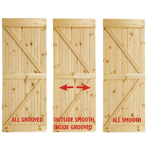 Unfinished Solid Pine Core Interior Barn Door Slab DIY Kit 84 In By 18 In Pre Drilled For Hardware Beaded Or Smooth Finish