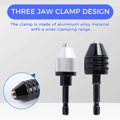 Mini Drill Bit Clamp 0.3-8mm Quick Change Keyless Chuck Adapter Bracket For Impact Drills With Hex Handle Easy Install Dual Size Variants