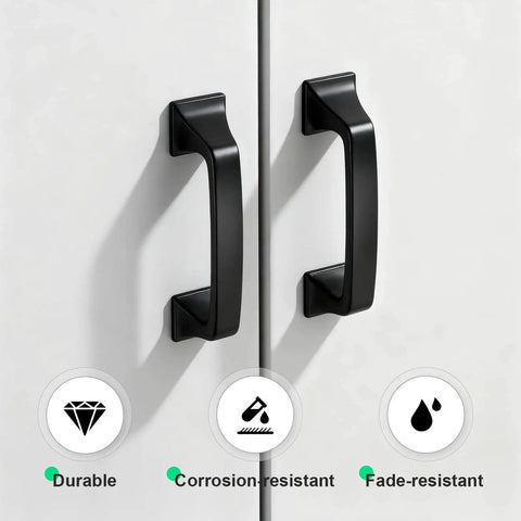 Matte Black Cabinet Pulls 76mm Hole Centers 3 Inch 10 Pack Solid Zinc Alloy Handles Installed on Cabinet Doors