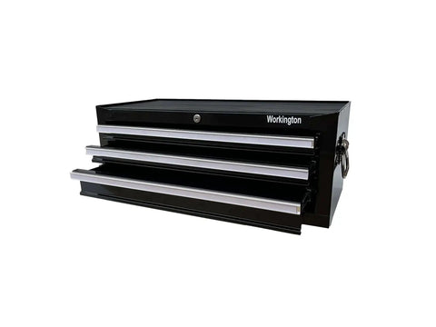Three Drawer Portable Metal Tool Chest With Locking Cam 26 Inch Mid Size Cabinet Ball Bearing Drawer Slides Steel Tool Storage Box Organizer Black Heavy Duty