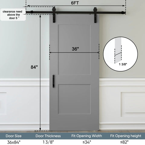 Front view of 36 By 84 Inch Sliding Barn Door Kit, White Primed Composite Interior Slab With 2 Panels, Preassembled Solid Core