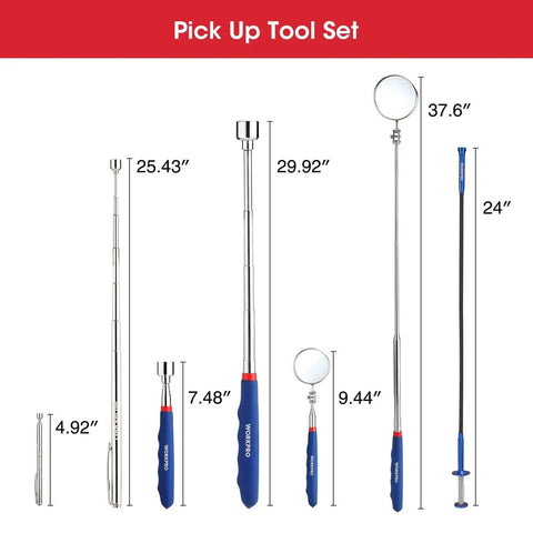 Four Piece Telescoping Magnetic Pick Up Tool Kit With Flexible Grabber A Real Workhorse For Reaching Under Cars.