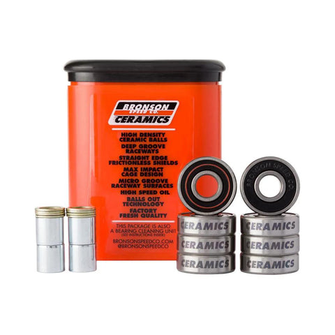 Bronson Speed Co ceramic skateboard bearings orange kit with spacers