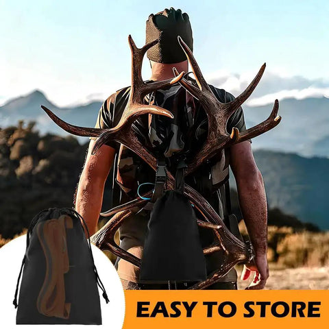 Hunter using Two Pack 60 Inch Deer Drag Rope With 59 Inch Dual Harness Reflective Shoulder Straps carrying deer antlers