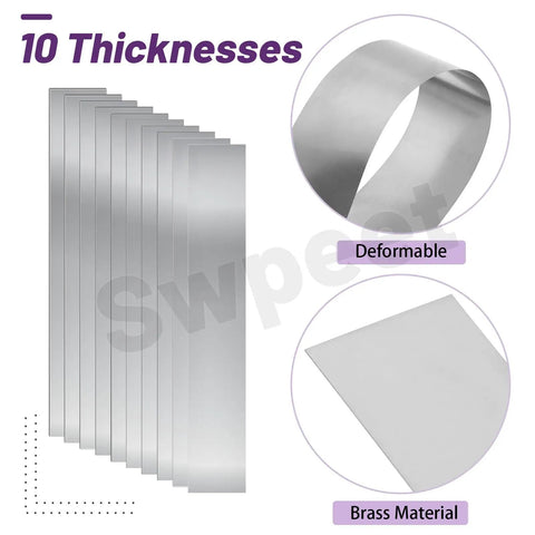 Premium 10 Pcs 304 Stainless Steel Shim Stock Kit Swpeet 1 Inch Wide 6 Inch Long 0.006 Inch Thick Thin Metal Shims Strips For Gap Filling Cabinet Adjustments Precision Crafting showcasing various thicknesses of shims.