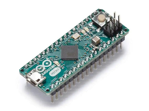 IDE Compatible Microcontroller Board With Headers And ATmega32U4 USB Interface on a white background