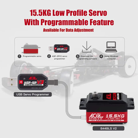 Beefy Low-Profile Brushless Digital Metal Gear Steering Servo with USB programmer for 1/10 and 1/12 RC cars trucks planes