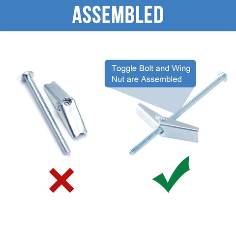 Image showing assembly of Three Eighths Inch Toggle Bolts Set Of Twelve Heavy Duty Drywall Anchors For Hollow Walls And Ceilings Metal Butterfly Anchors.