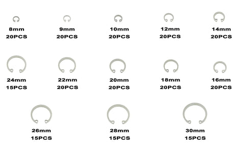 Internal Snap Ring Kit 8mm To 30mm Assortment 240 Pieces C Clips Retaining Rings For Holes 13 Sizes Metric 304 Stainless Steel Circlips