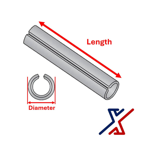 Diagram showing 3/32 Inch Diameter And 5/8 Inch Long Roll Pins Set 20 Pieces Spring Pins Tension Pins Heat Treated Black Finish