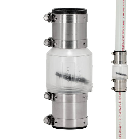 ProCheck Quiet Silent Sump Pump Check Valve with stainless steel vibration-resistant couplings, 1-1/2 in.