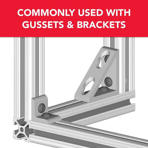 Slide-In 1/4-20 Steel T-Nut for 1 Inch Extruded Aluminum 80/20 T Slot Profiles with gusset and brackets setup