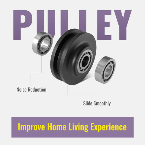 Pulley system showing noise reduction technology for Orb Oil Rubbed Bronze Sliding Barn Door Hardware Kit With 6.6 Foot Track Rails.
